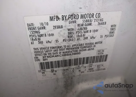 2011 Ford Edge Limited z USA, uszkodzony, nr VIN 2FMDK4KCXBBA39895